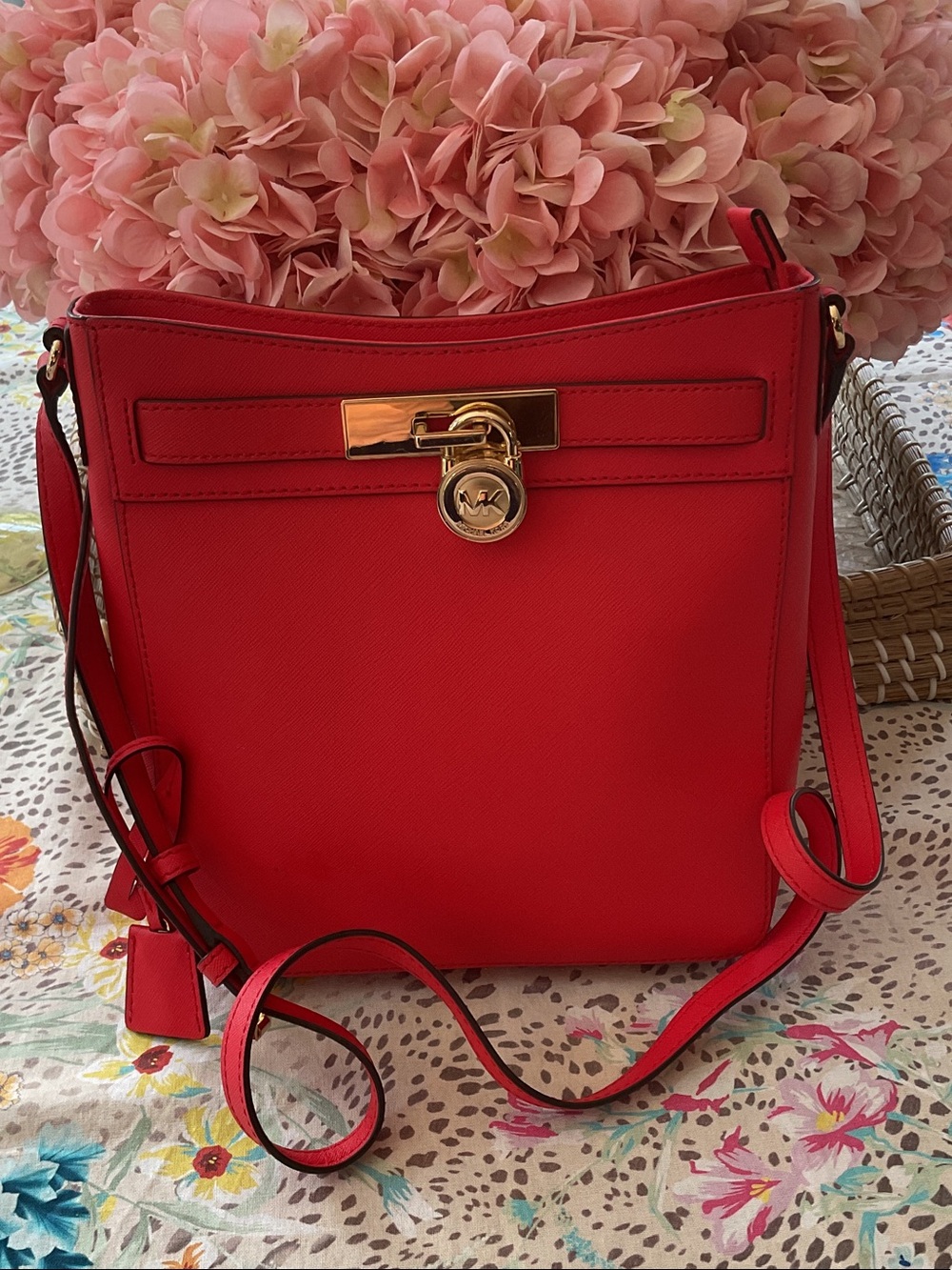 Michael Kors Hamilton Saffiano Crossbody with Gold-Tone Padlock